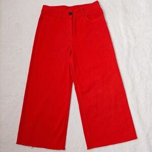 AVN Women's Denim Jeans Red Wide Leg Super High Rise Cropped Raw Hem EU 42 US 14